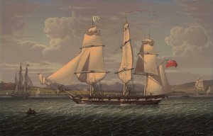 An outward-bound, 18-gun merchantman at the 'Tail of the Bank' by Robert Salmon Oil Painting