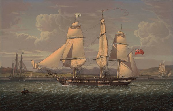 An outward-bound, 18-gun merchantman at the 'Tail of the Bank' by Robert Salmon - Hand-Painted Oil Painting Reproduction