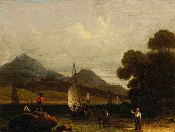 Fishermen At Work  by Robert Salmon - Hand-Painted Oil Painting Reproduction