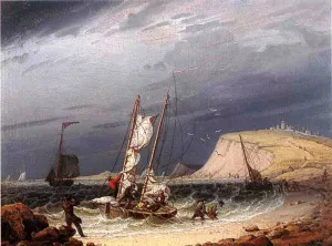 Frolicking Party on a Sea Shore by Robert Salmon - Oil Painting Reproduction