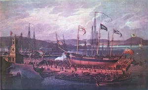 Launch of the S.S. Christian by Robert Salmon Oil Painting