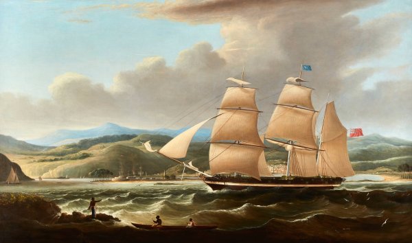 Lone British Schooner by Robert Salmon - Hand-Painted Oil Painting Reproduction