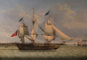 Man O'War Off Liverpool by Robert Salmon Oil Painting