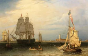 Shipping in President Roads, Off Boston Light by Robert Salmon Oil Painting