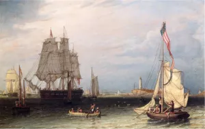 Shipping Scene at Boston Light by Robert Salmon - Oil Painting Reproduction