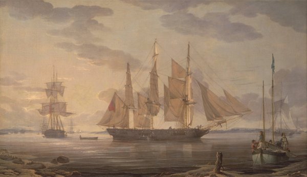 Ships in Harbor by Robert Salmon - Hand-Painted Oil Painting Reproduction