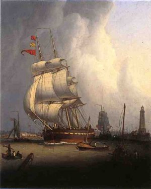 Ships Leaving Boston Harbor by Robert Salmon Oil Painting