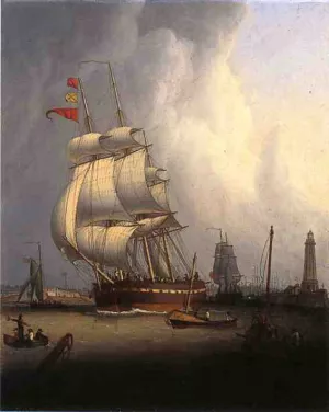 Ships Leaving Boston Harbor by Robert Salmon - Oil Painting Reproduction