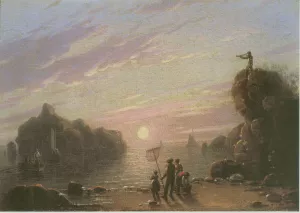Shore, Figures and Rocks Oil painting by Robert Salmon