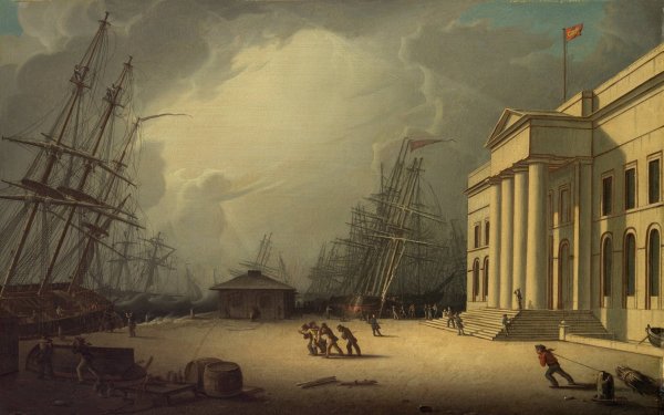 The Custom House at Greenock, Scotland  by Robert Salmon - Hand-Painted Oil Painting Reproduction
