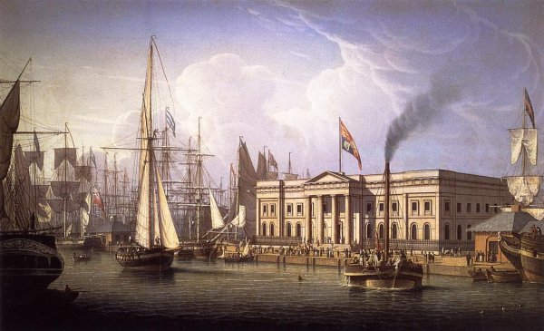 The Custom House Quay, Greenock, Scotland by Robert Salmon - Hand-Painted Oil Painting Reproduction