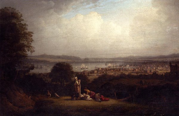 View of Greenock, Scotland, and the Bay of St. Lawrence by Robert Salmon - Hand-Painted Oil Painting Reproduction
