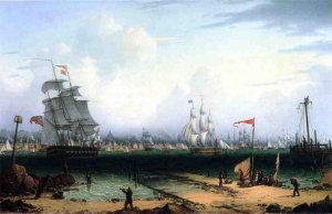 View of Liverpool from Cheshire by Robert Salmon Oil Painting