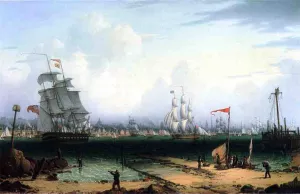 View of Liverpool from Cheshire by Robert Salmon - Oil Painting Reproduction
