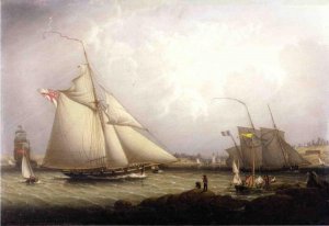 English Cutter and Lugger, Off North Shields by Robert Schade Oil Painting