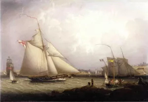 English Cutter and Lugger, Off North Shields by Robert Schade Oil Painting