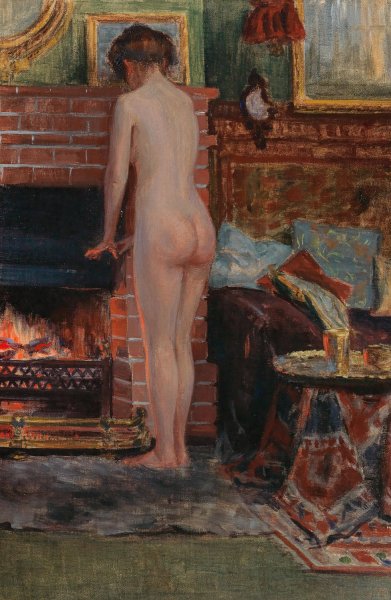 Der warmende Kamin by Robert Schiff - Hand-Painted Oil Painting Reproduction