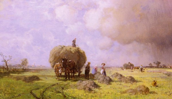 The Haystacks by Robert Schleich - Hand-Painted Oil Painting Reproduction