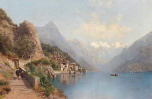 Gandria on Lake Lugano by Robert Schultze Oil Painting
