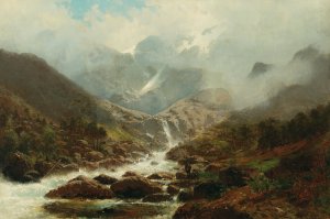 Thundering Mountain Torrent by Robert Schultze Oil Painting