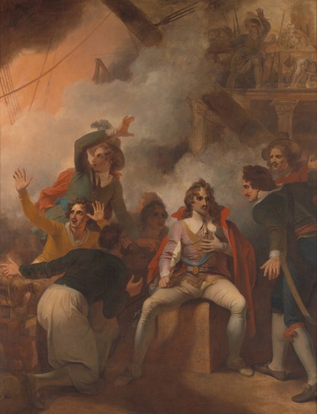 The Earl of Sandwich Refusing to Abandon His Ship During the Battle of Solebay  by Robert Smirke - Hand-Painted Oil Painting Reproduction
