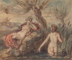 Two Women Enjoying Their Time by a Stream by Robert Smirke Oil Painting