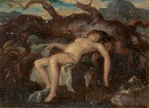 Woman Sleeping in the Nude in a Wooded Landscape by Robert Smirke Oil Painting