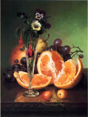 Fruit, Flowers and a Wineglass on a Tabletop by Robert Spear Dunning Oil Painting