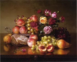Fruit Still Life with Roses and Honeycomb by Robert Spear Dunning Oil Painting