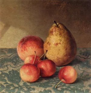 Pear, Peach and Cherries by Robert Spear Dunning Oil Painting