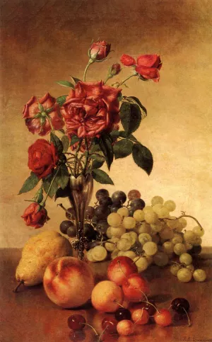 Still Life with Roses and Fruit by Robert Spear Dunning - Oil Painting Reproduction