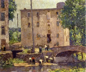 Repairing the Bridge by Robert Spencer - Oil Painting Reproduction