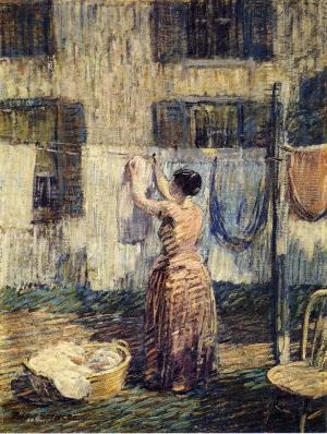 Woman Hanging Out Clothes by Robert Spencer Oil Painting