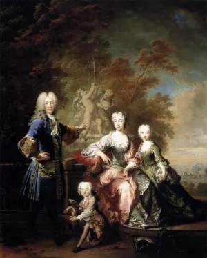 Count Ferdinand Adolf Von Plettenberg and His Family by Robert Tournieres Oil Painting