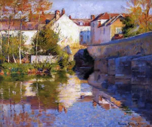 Beside the River Grez by Robert Vonnoh - Oil Painting Reproduction