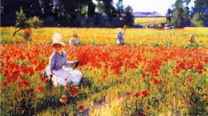 Coquelicots also known as In Flanders Field by Robert Vonnoh - Oil Painting Reproduction