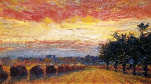 Haystacks Under a Rainy Sky Oil painting by Robert Vonnoh