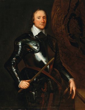 Portrait of Oliver Cromwell, in armour, holding a baton by Robert Walker Oil Painting