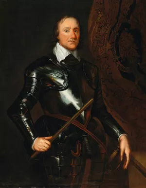Portrait of Oliver Cromwell, in armour, holding a baton by Robert Walker Oil Painting