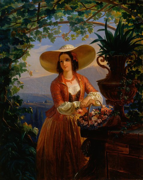 Italian Flower-Girl  by Robert Wilhelm Ekman - Hand-Painted Oil Painting Reproduction