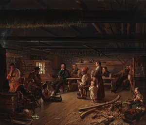 Pentti Lyytinen Recites Poems In A Cottage In Savo by Robert Wilhelm Ekman Oil Painting