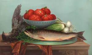 Trout, Grouse, Tomatoes by Robert Wilkie Oil Painting