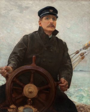 At the Helm by Robert William Vonnoh Oil Painting