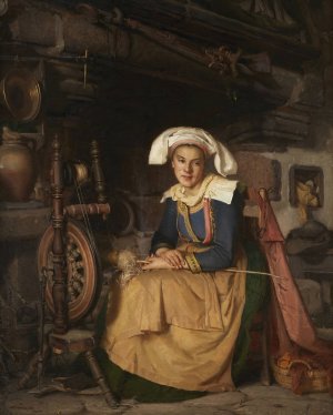 La Fileuse Bretonne by Robert Wylie Oil Painting