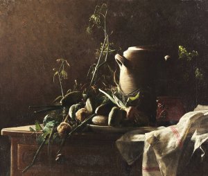 Still Life with Leeks, Potatoes and Fennel on Commode Tabletop by Robert Wylie Oil Painting