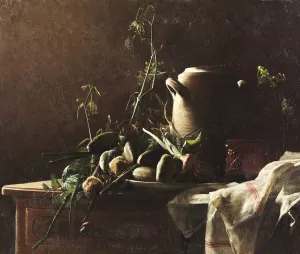 Still Life with Leeks, Potatoes and Fennel on Commode Tabletop by Robert Wylie Oil Painting