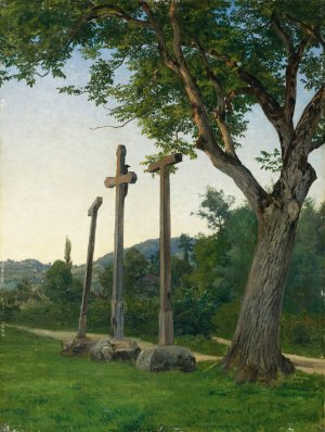 Three Crosses Along A Country Lane by Robert Zund Oil Painting