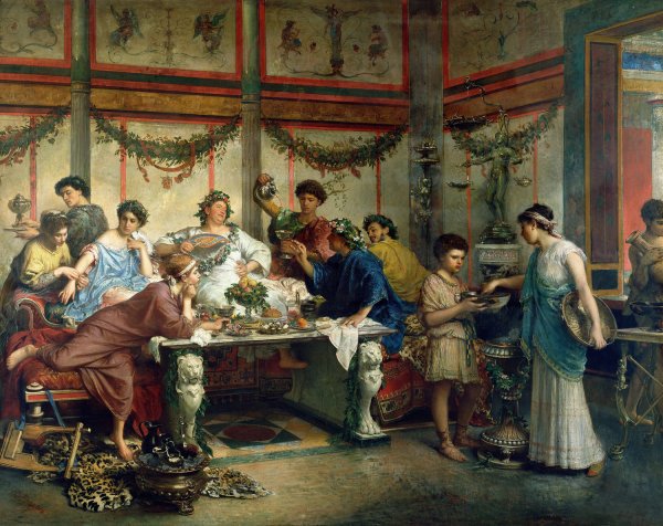 A Roman Feast  by Roberto Bompiani - Hand-Painted Oil Painting Reproduction