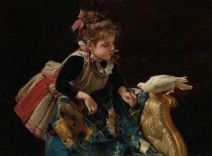 Girl with a dove by Roberto Fontana Oil Painting
