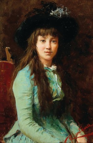 Portrait Of A Girl With A Feather Hat by Roberto Fontana Oil Painting
